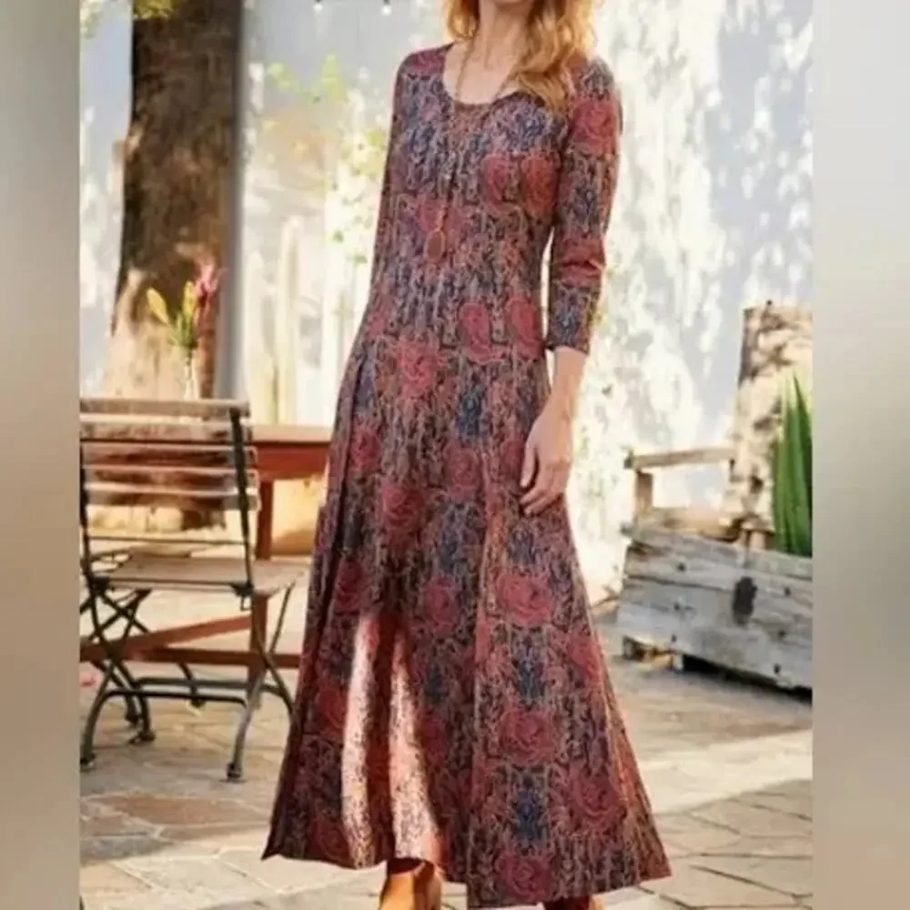 Women's Size 2X Soft Surroundings Alcott Floral Maxi Dress 3/4 Sleeve Scoop Neck - Picture 2 of 9